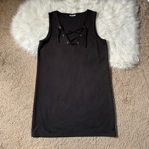 Black casual or formal dress with tie front